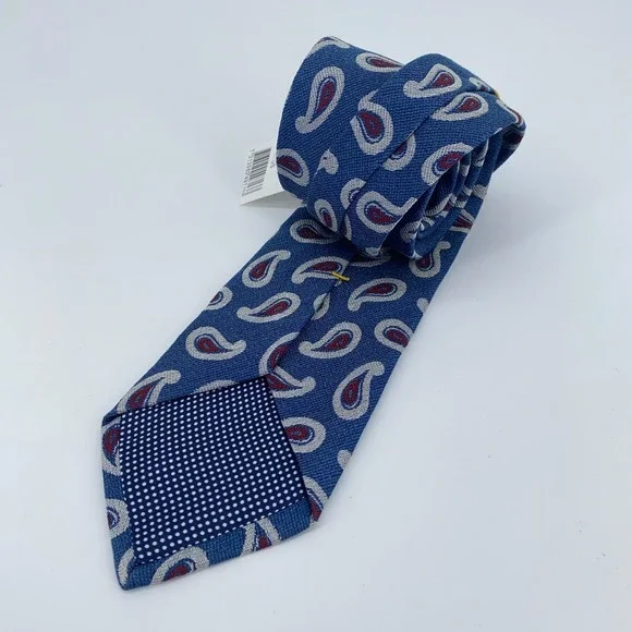 Eton Tie Mens One Size Blue Paisley Silk Classic Luxury Necktie Italy Made NWT